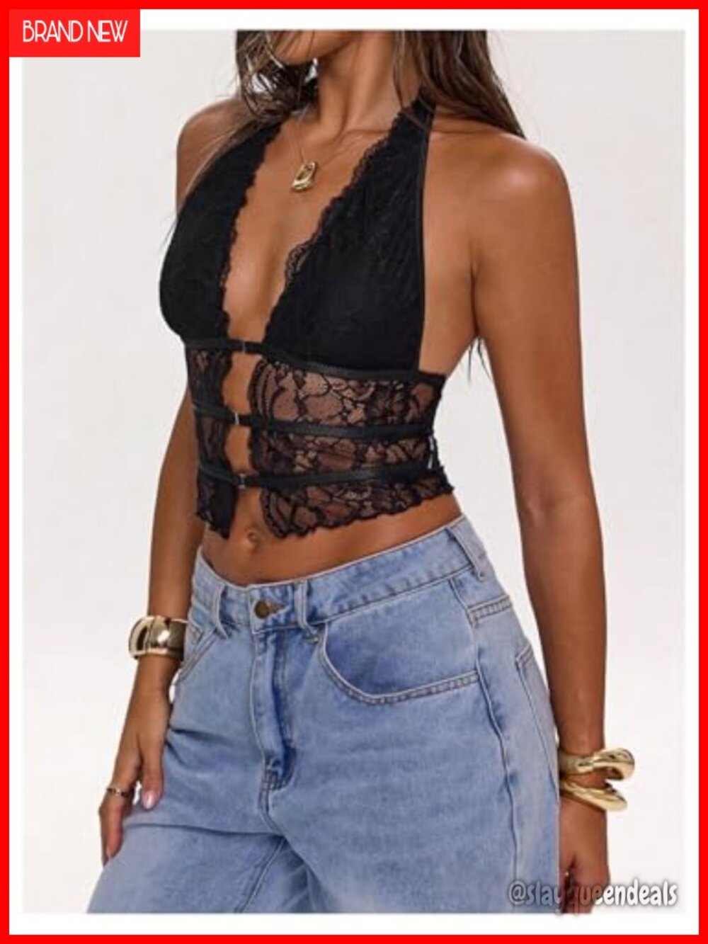 Y2k Lace Halter Crop Top Sheer Mesh Going Out Top - Picture 3 of 6